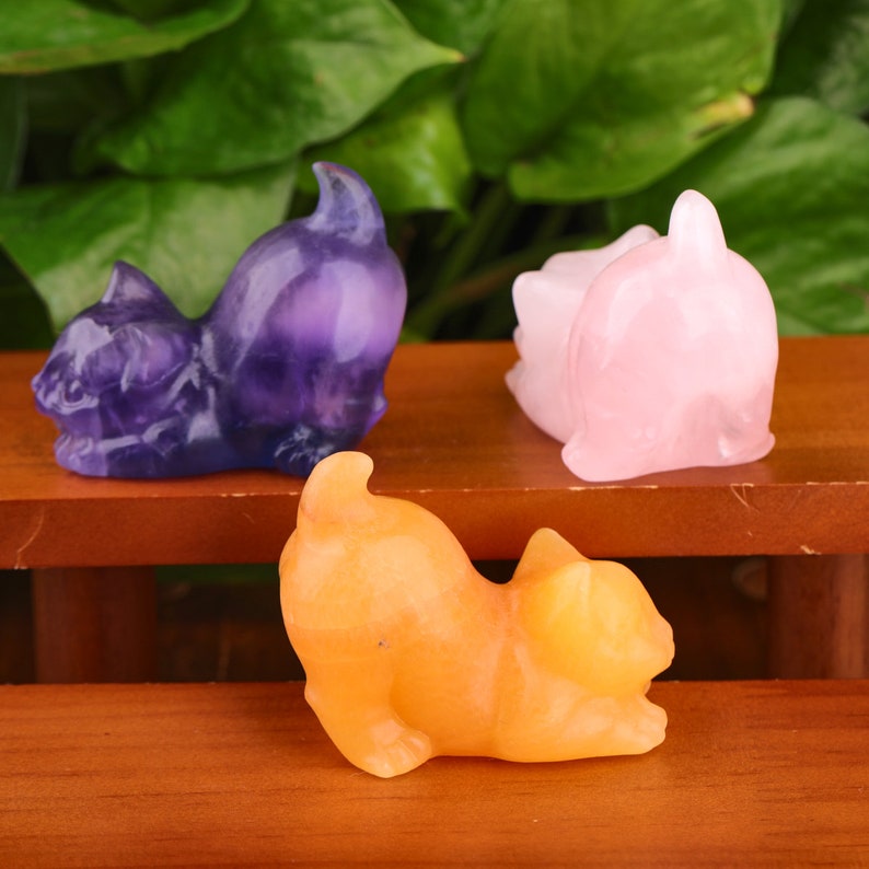 2.5 Natural Gemstone Carved Cat Figurine Crystal Cat Status Carved Animal Statue Home Decor Animal Decor Gift image 2