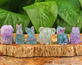 Figuras de animales de cristal tallado Cristales en forma de animal de fluorita arcoíris