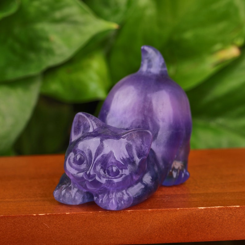 2.5 Natural Gemstone Carved Cat Figurine Crystal Cat Status Carved Animal Statue Home Decor Animal Decor Gift image 6