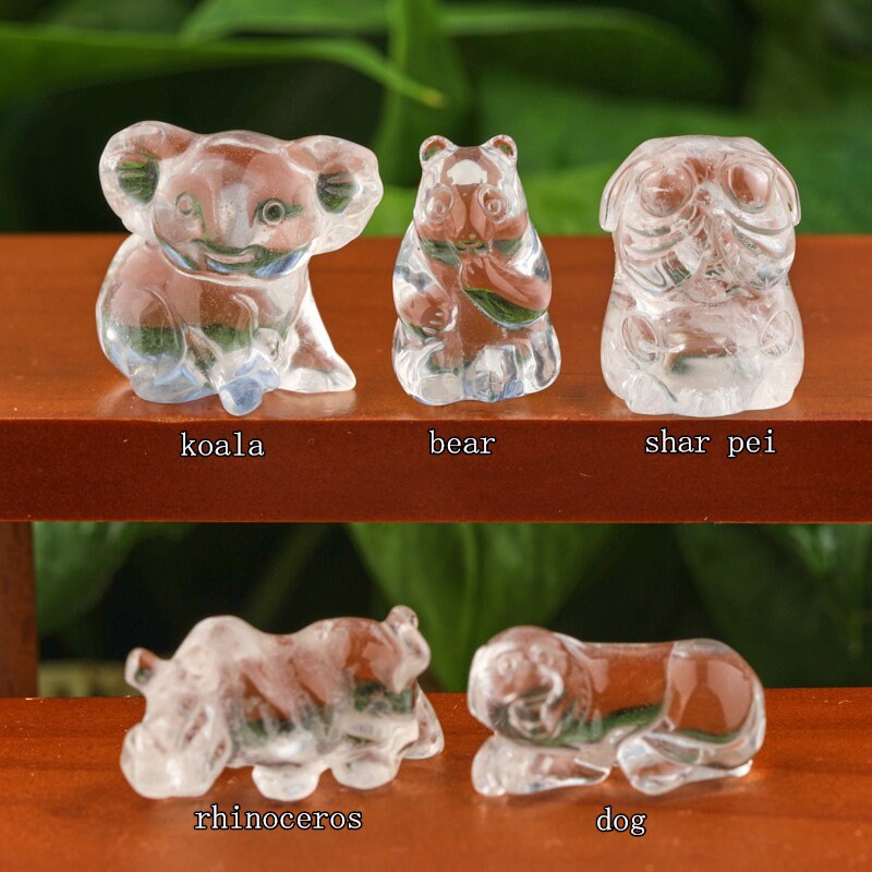 Carved Crystal Animals Figurines White Quartz Animal Shaped