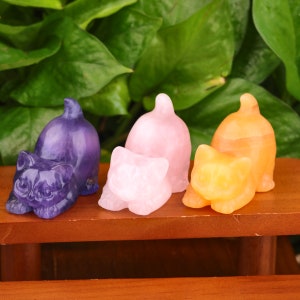 2.5&quot; Natural Gemstone Carved Cat Figurine Crystal Cat Status Carved Animal Statue Home Decor Animal Decor Gift