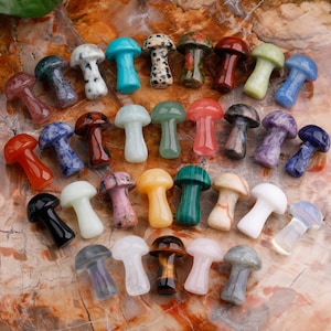 31 Stone , 1 Inches Gemstone Mushroom DIY Home Decor , Healing Crystals Hand Carved Mushrooms Gift