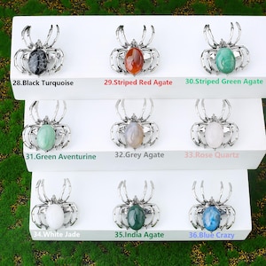 Handcrafted natural crystal spider featuring a polished gemstone body set in a finely crafted alloy spider frame. designed with natural stones creating a luxurious and artistic jewelry piece. The smooth gemstone surface and detailed spider legs give it a striking and elegant appearance. Perfect as a pendant necklace or brooch accessory symbolizing creativity, protection, and good fortune. Ideal for meditation energy healing, spiritual balance, fashion styling, gift giving, and decorative display