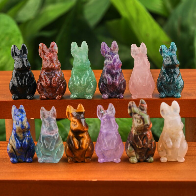 1.4 Inch Crystal Quartz Rabbit Statues Rainbow Fluorite Ocean Jasper ...