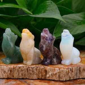14 Stein, 2 Zoll Kristall Wolf Handschnitzerei, Bergkristall, Mineral Exemplar, Fels Dekoration, Tiere Skulptur, Heilkristall Geschenke