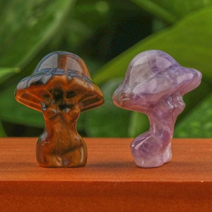 17 Stone, 1.1&quot; Crystal Mushroom Beauty Tiger Eye Goddess Body Amethyst Crystal Natural Bamboo Leaf Female Torso
