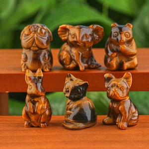 Carved Crystal Animals Figurines Tiger Eye Animal Shaped Crystals