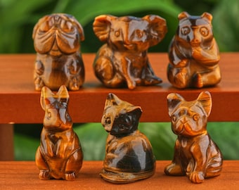 Carved Crystal Animals Figurines Tiger Eye Animal Shaped Crystals