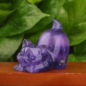 2.5 Natural Gemstone Carved Cat Figurine Crystal Cat Status Carved Animal Statue Home Decor Animal Decor Gift Fluorite