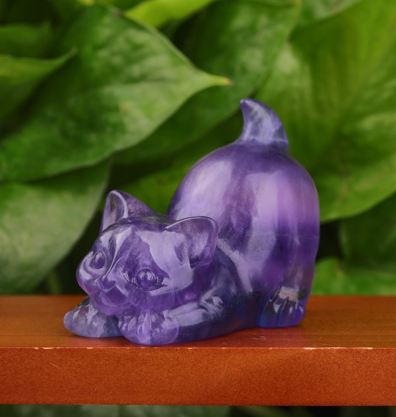 2.5 Natural Gemstone Carved Cat Figurine Crystal Cat Status Carved Animal Statue Home Decor Animal Decor Gift Fluorite