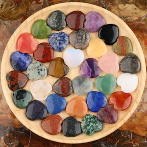 34 Stone Gemstones Heart, 1.18" Healing Crystal Hearts, Heart Worry Stone, Anxiety Relief Crystal, Therapy stone, Fidget stone