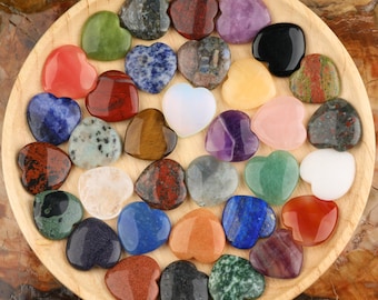 34 Stone Gemstones Heart, 1.18" Healing Crystal Hearts, Heart Worry Stone, Anxiety Relief Crystal, Therapy stone, Fidget stone
