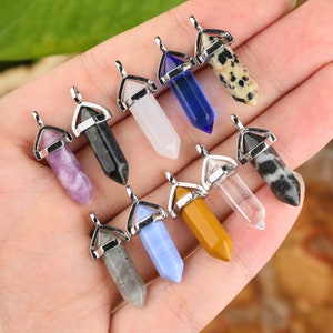 1&quot; Hexagon Crystal Point Pendant, 40 Stone Gemstone Point Necklace Holder, Healing Crystal Point Earrings, DIY Jewelry Making Supplier