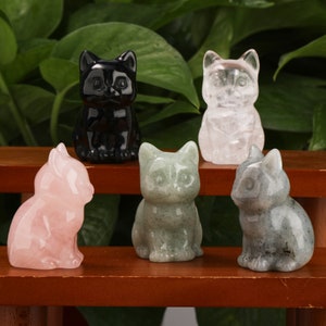 Statua di gatto in cristallo da 2 pollici, in pietra preziosa naturale, intagliata, decorazione per la casa, regalo di animali.