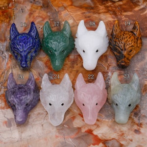 27*40mm Wolf Head Carved Crystal Animal Skull Pendant Wholesale Jewelry Making Supplies Indian Agate Unakite Labradorite  for DIY