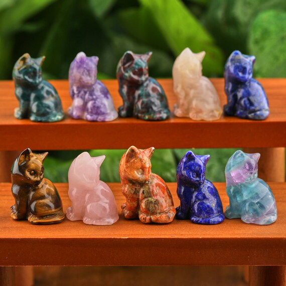 1.3 Natural Gemstone Carved Cat Figurine Crystal Cat Etsy