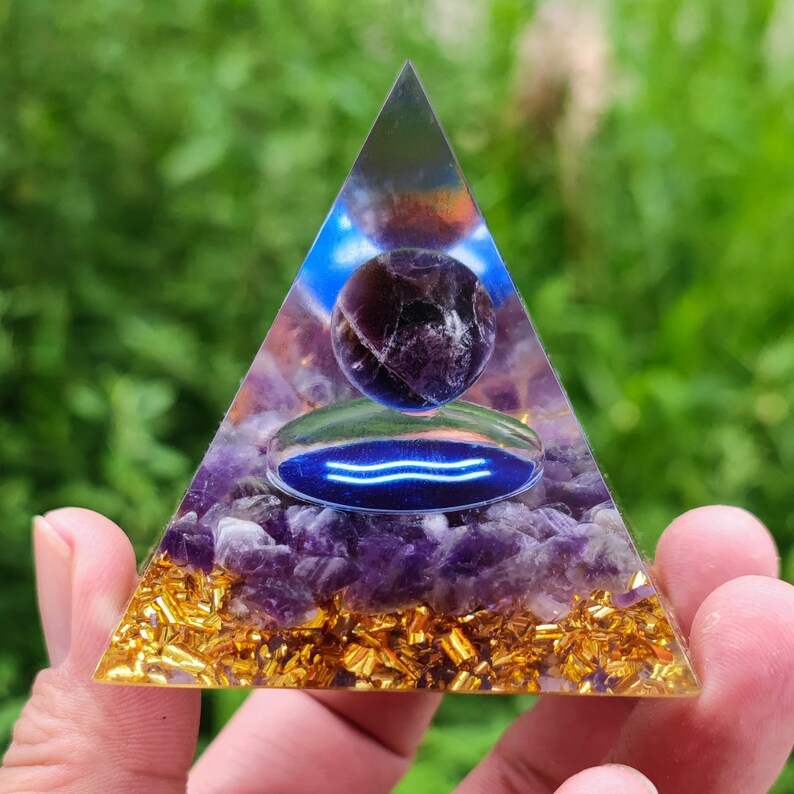 Amethyst Aquarius Orgonite Pyramid Healing Crystals Reiki Etsy