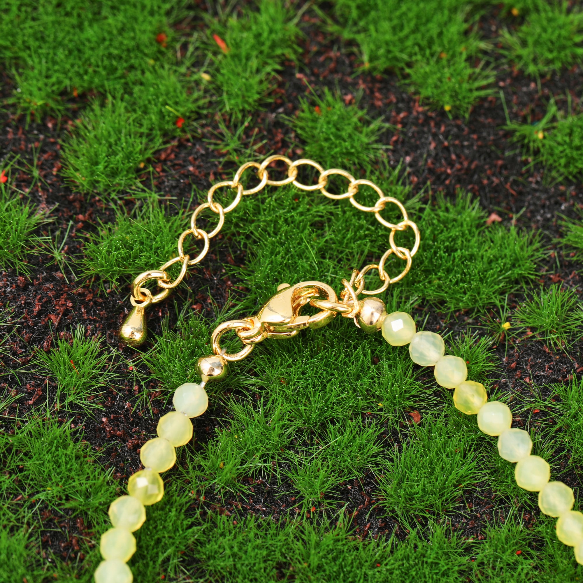 Natural Crystal Faceted Beads Bracelet, Stainless Steel