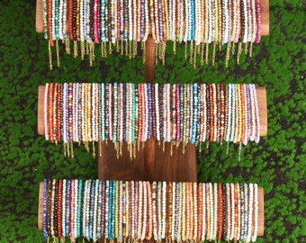 Natural Crystal Faceted Beads Bracelet, Stainless Steel Chain Bracelet,3-3.5mm Cut Gemstone Bracelets Tiny Jewelry Women/Men Gifts
