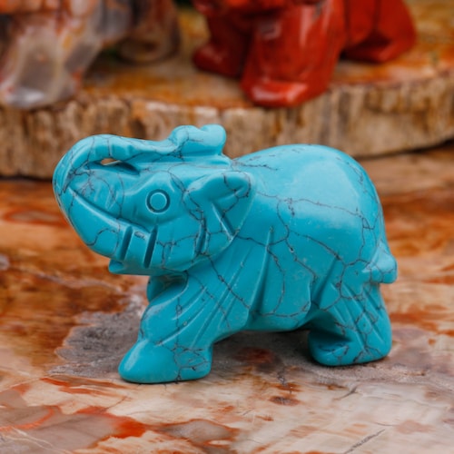 宝石の象の彫刻クリスタルの置物 グレーの瑪瑙ジオード型クリスタル