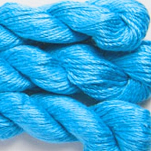 May include: Close-up of several strands of bright turquoise embroidery floss, tightly twisted together. The floss has a slight sheen, and the texture of the individual threads is visible. The image highlights the vibrant color and the smooth, yet textured, appearance of the floss.