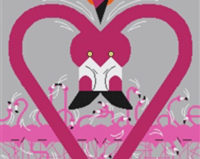 CH-F043 -FLAMINGO A Go Go - BY Charley Harper - Needlepoint Canvas Hand Painted- 18 Ct