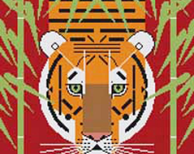 HC-A185 - ASIAN TIGER - by Charley Harper - Needlepoint Canvas Hand Painted- 13 Ct