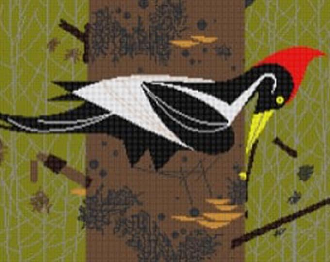 HC-I339 IVORYBILLED WOODPECKER - by Charley Harper - Needlepoint Canvas Hand Painted- 18 Ct