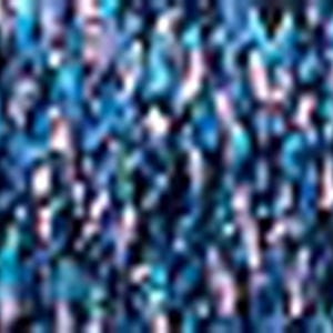 May include: Close-up of a shimmering, textured fabric with a blend of blue, teal, and white threads. The material has a reflective quality, creating a sparkling effect. The overall appearance suggests a decorative textile.