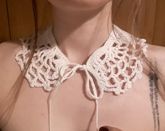 Crocheted spider web collar, crochet collar, Wednesday addams, white cotton collar, clothing accessory, dress up, handmade