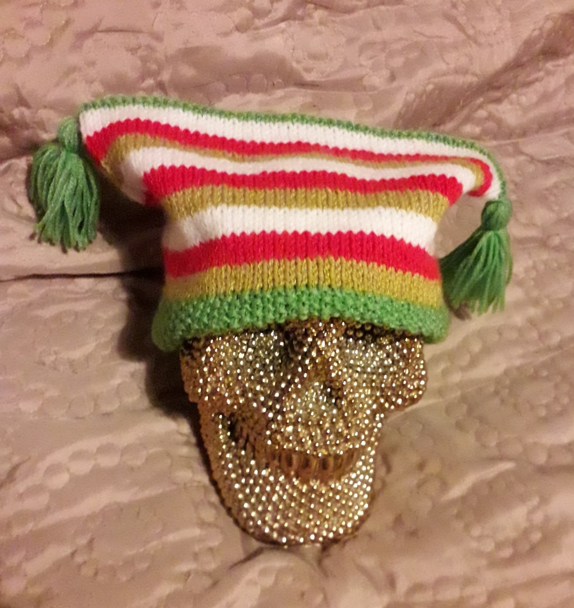 Handmade knitted hat. Striped design. Multicolored. Jester hat Etsy