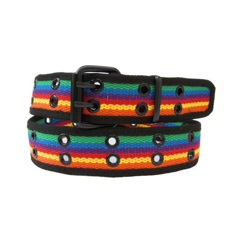 Rainbow Double Rows Metal Grommets Military Canvas Web Belt