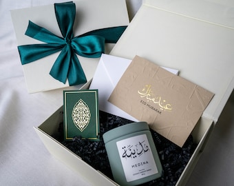 Eid Islamic Candle Gift Box | Holy Oud Scented Candle, Sticker, Eid Mubarak Greeting card | Islamic gift box | Muslim Hamper |