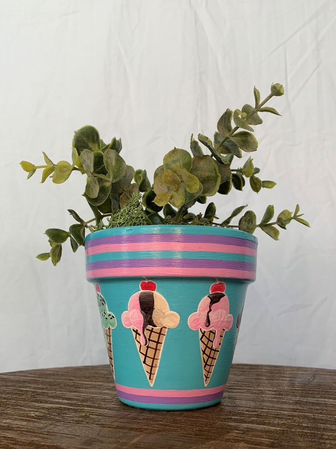 Ice Cream Cone Planter With Drainage Tray Custom Ice Cream Terracotta Pot With Saucer Hand