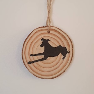 Wooden Greyhound Hand painted Christmas Decoration - lying down