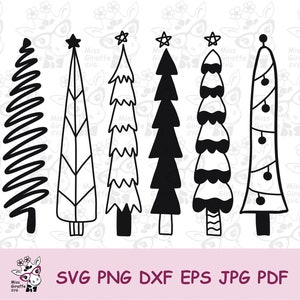 Tall And Skinny Christmas Tree SVG Bundle | Hand Drawn Tall Christmas Tree SVG | Xmas Tree Cut Files