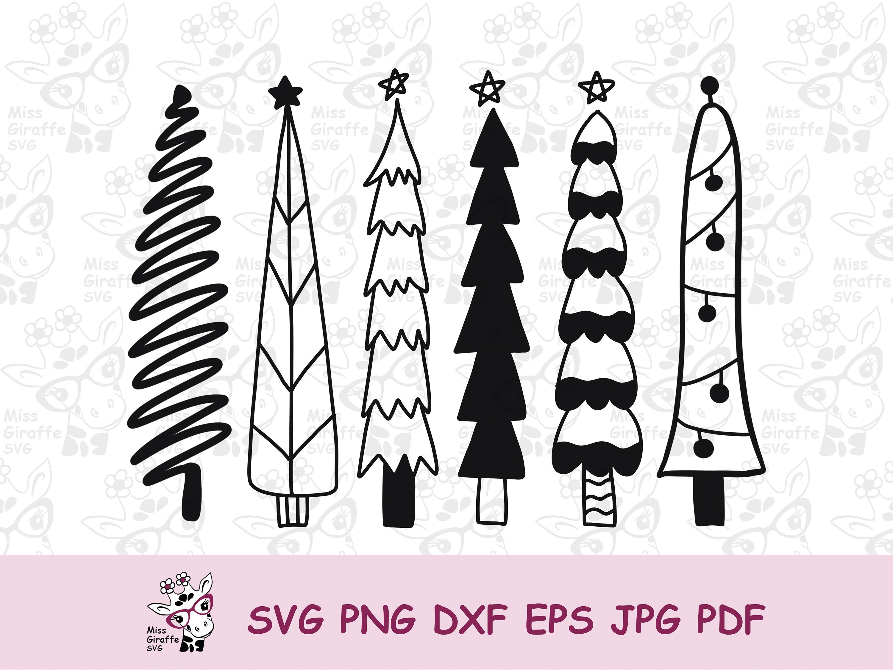 Tall and Skinny Christmas Tree SVG Bundle Hand Drawn Tall Etsy