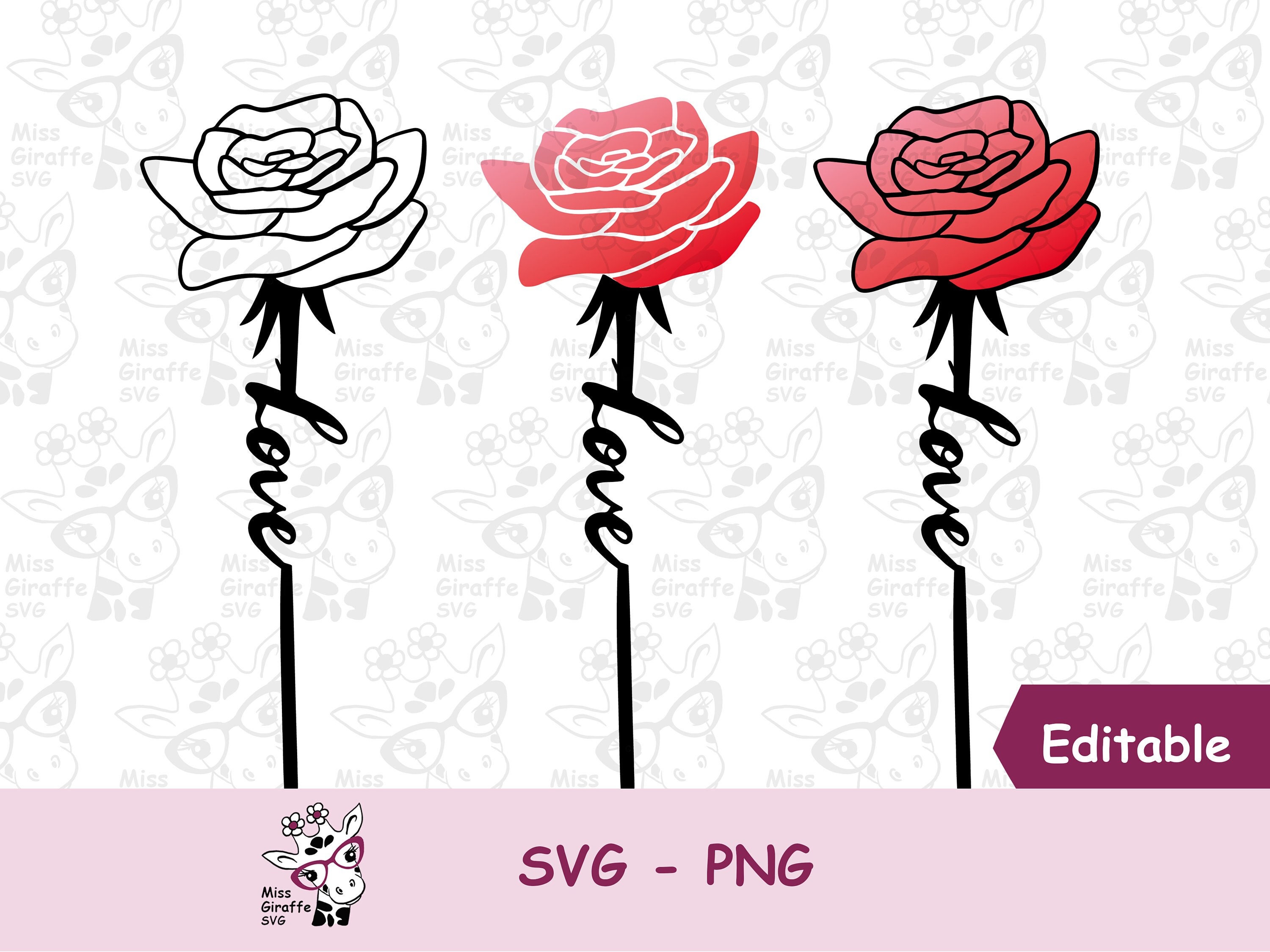 Rose Stem Word Love SVG Files for Cricut Line Art SVG Cut Files Hand