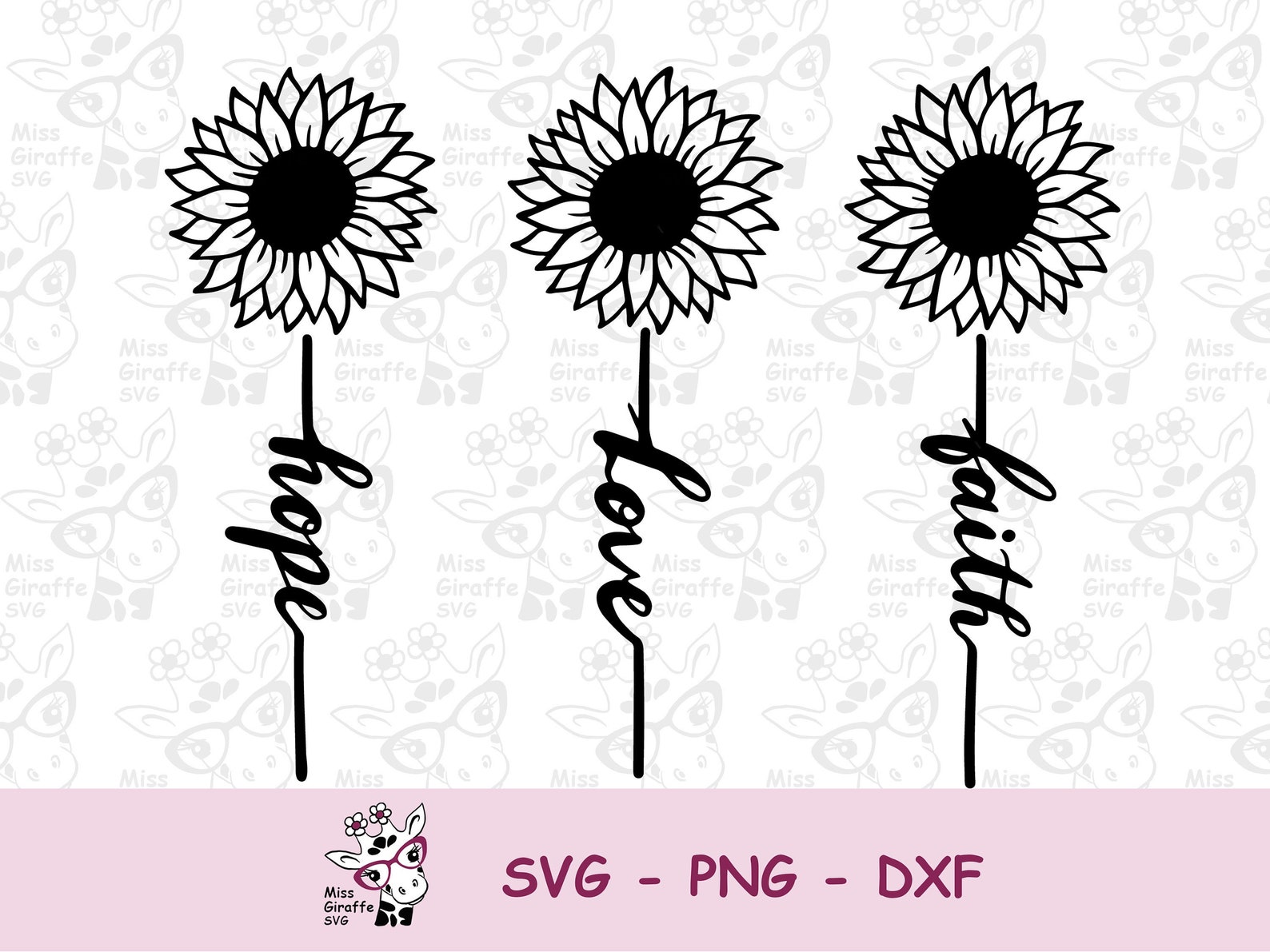 Sunflower With Stem Words Hope Love Faith SVG Hand Drawn | Etsy