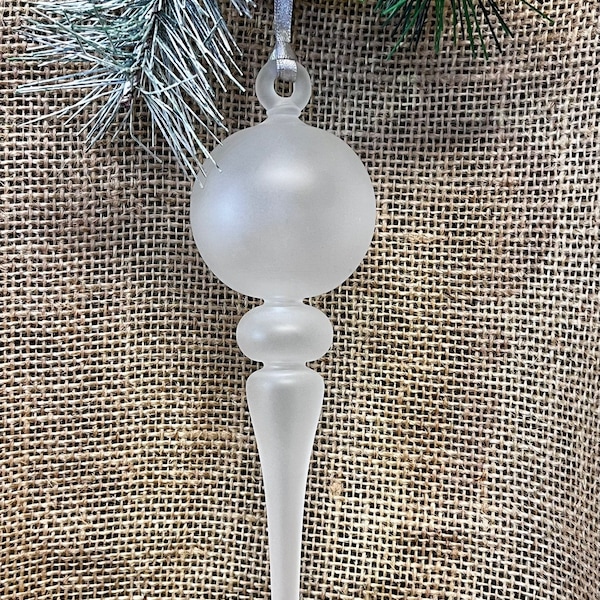 Handmade, Blown And Sculpture Glass Finial Bauble - Frosted White
