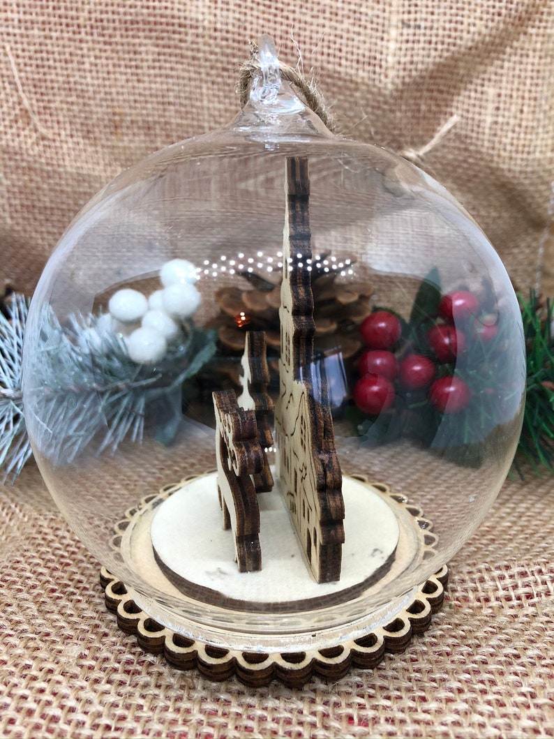 Wooden Christmas Church Scene in Glass Dome Etsy