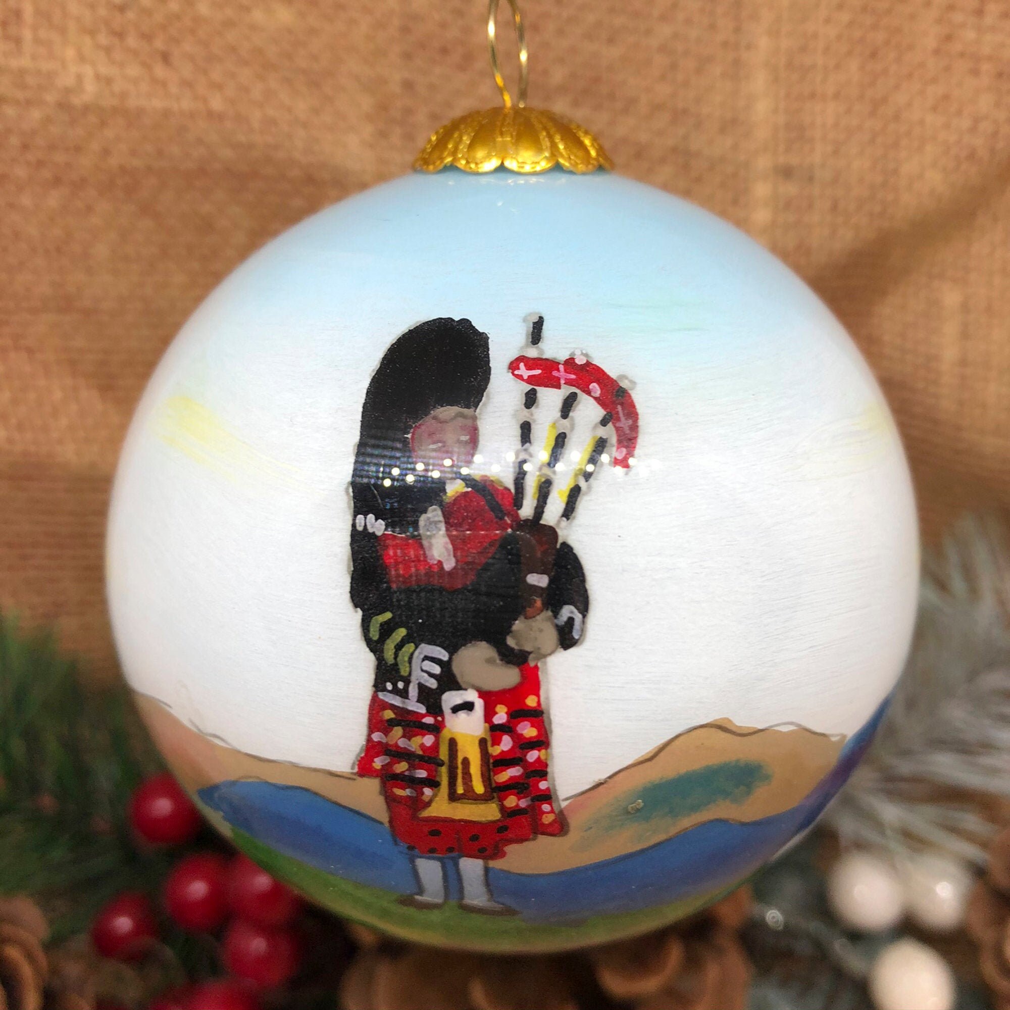 Hand Painted Lone Piper Scotland Glass Christmas Bauble With Etsy