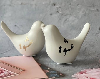 Love White Birds Ceramic Décor  (2Pcs set) with custom Persian Calligraphy