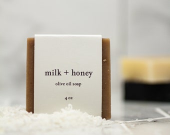 Natural Milk+honey Olive Oil Bar Soap, Vegan handmade soap, Natural soap bar, No waste soap, Made in USA soap, Sensitive skin, Moisturizing