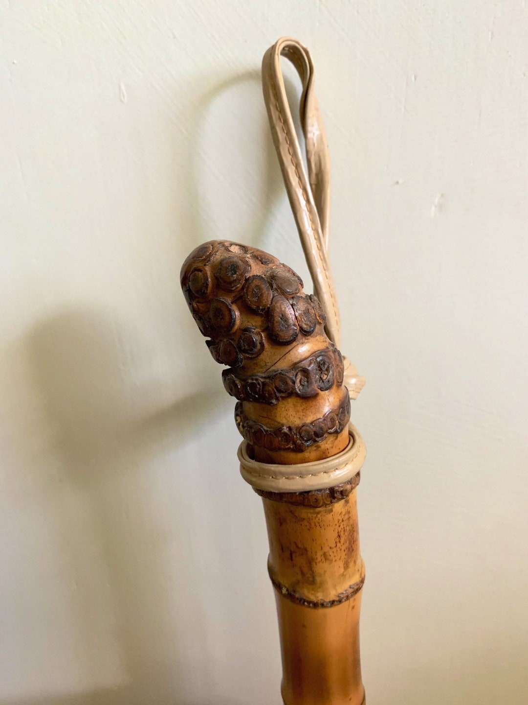 Antique Carved Bamboo Walking Stick Cane Segmented Knob Handle Etsy
