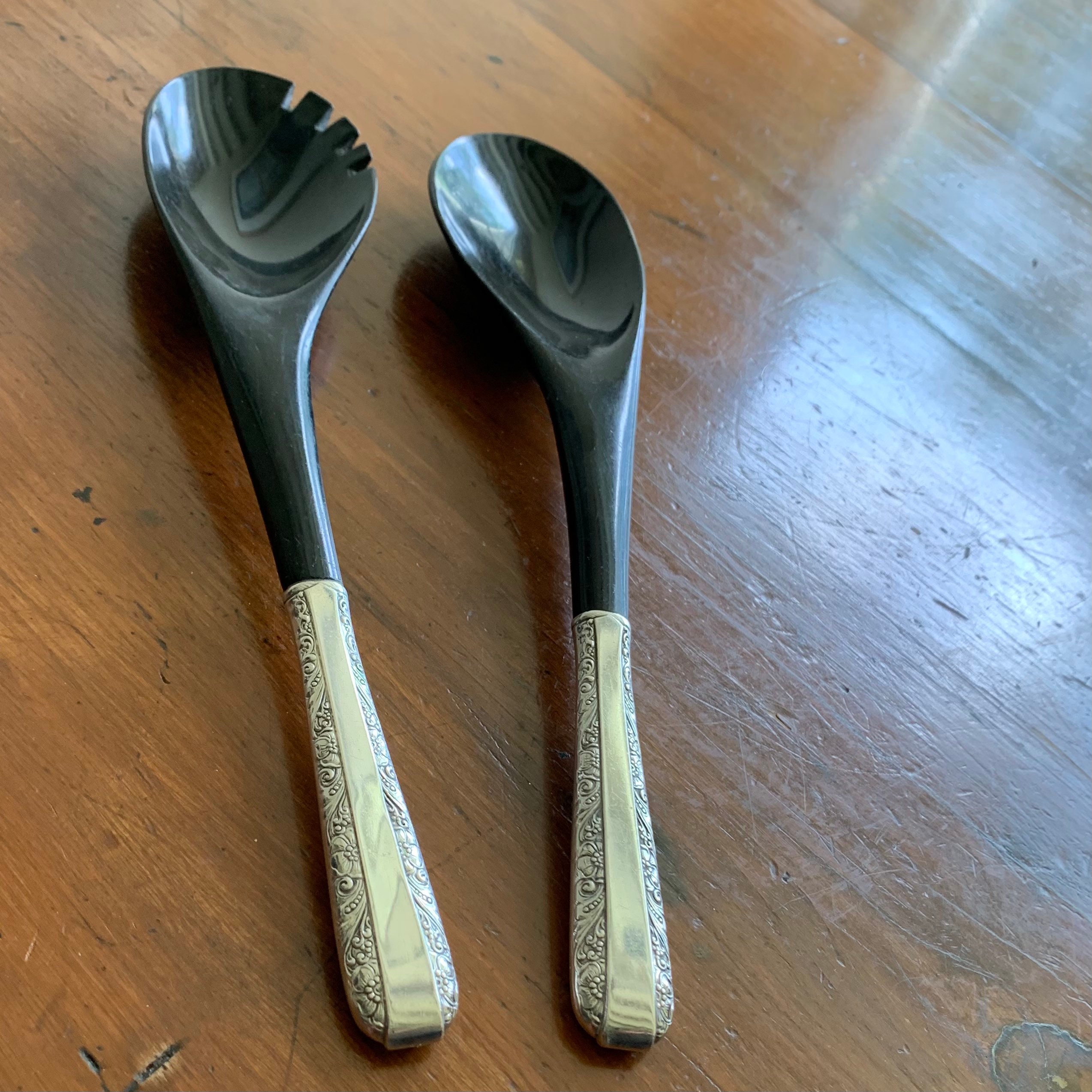 Towle Sterling Silver Salad Servers Black Acrylic Bowls Etsy