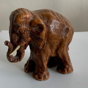 Vintage Solid Wood African Elephant Sculpture