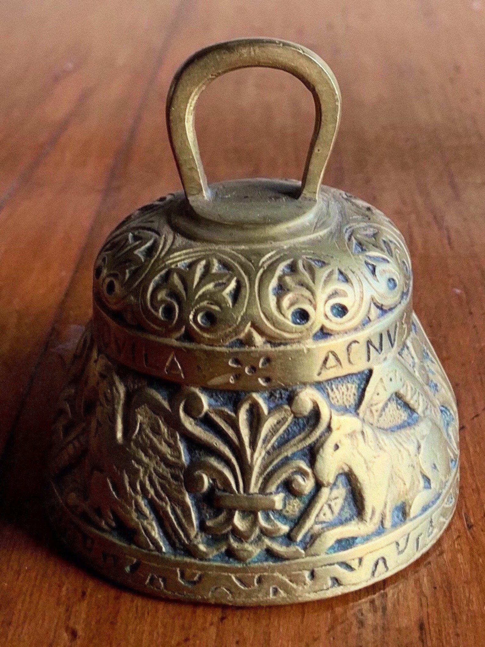 Engraved Brass Sanctuary Bell Engraved Animals Lamb Pelican Etsy