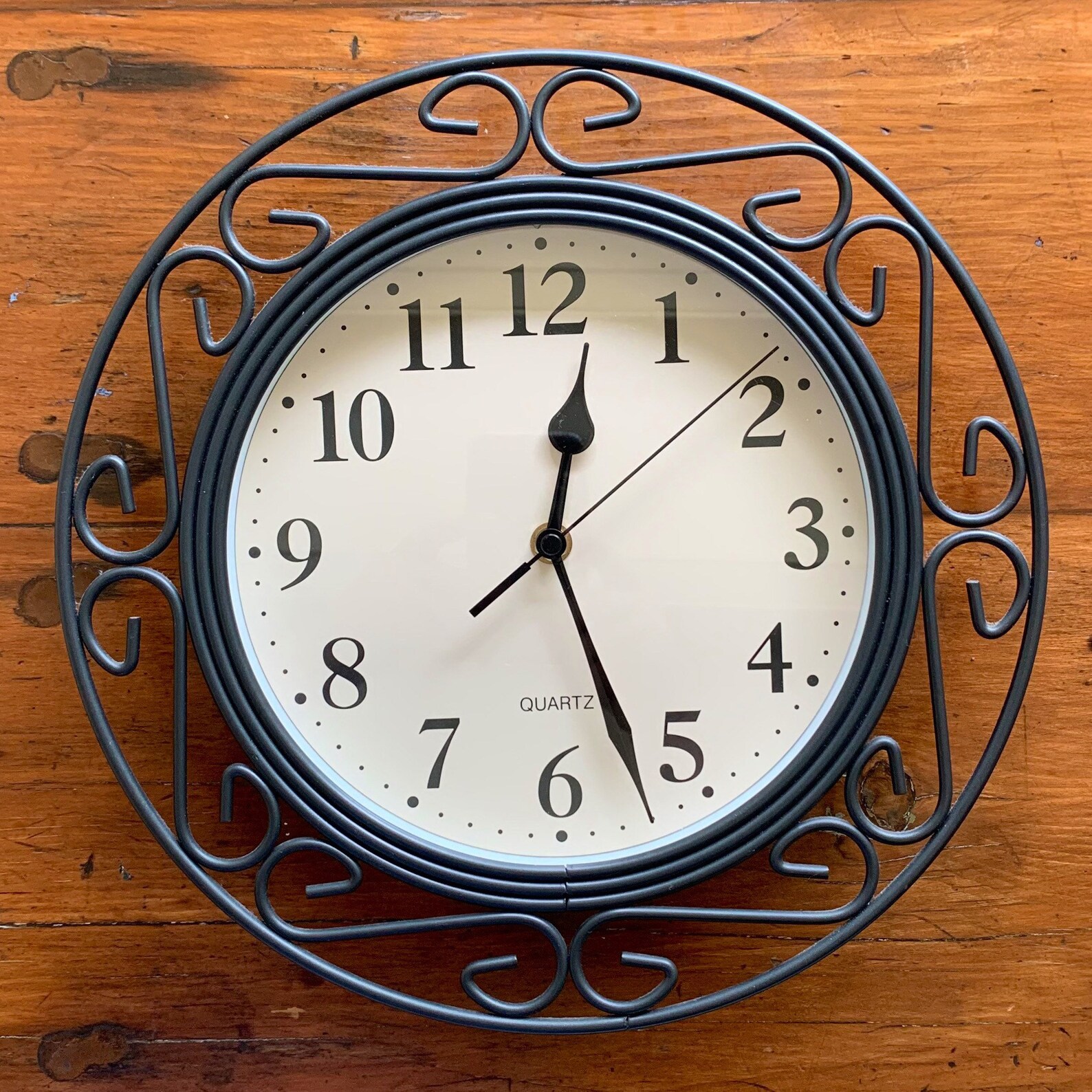 Black Metal Quartz Wall Clock Ornate Mid Century Scroll Clock Etsy