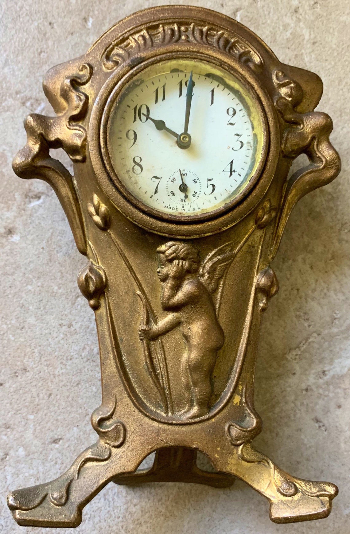 Antique Art Nouveau New Haven Clock Cherub Clock Ornate Gilt Etsy